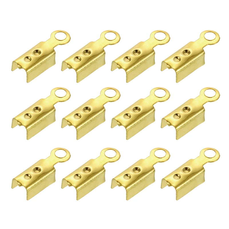 600 Pcs Fold Over Cord Ends, 10.2x2.5mm Ribbon Crimp Ends Cap (Gold)