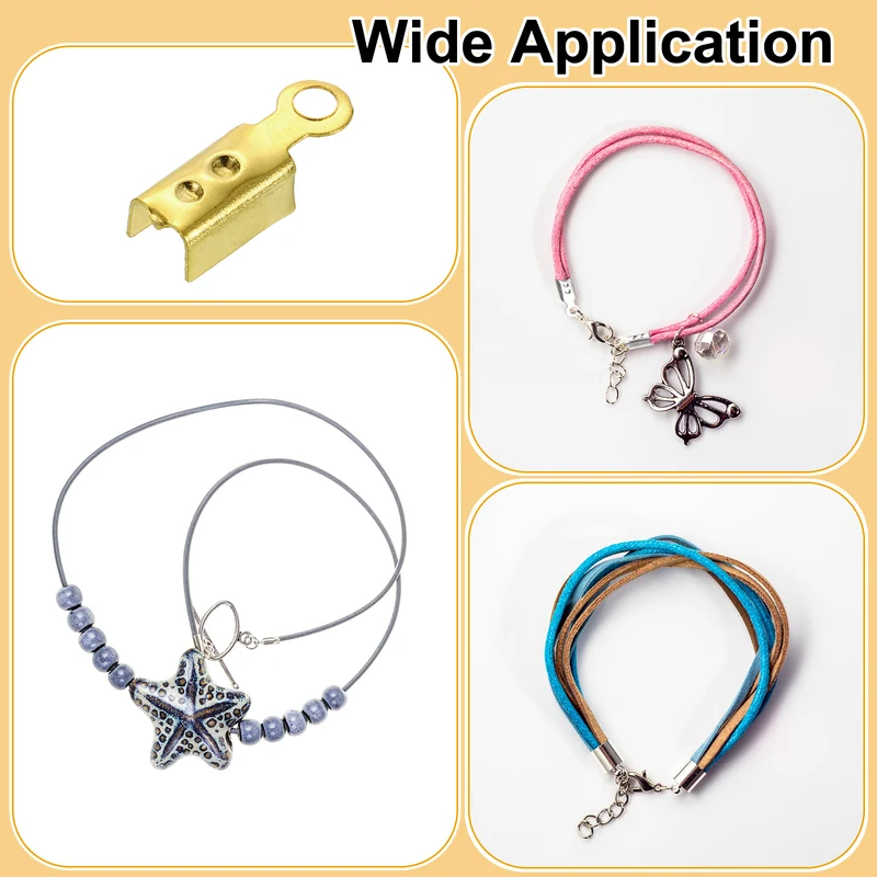 600 Pcs Fold Over Cord Ends, 10.2x2.5mm Ribbon Crimp Ends Cap (Gold)