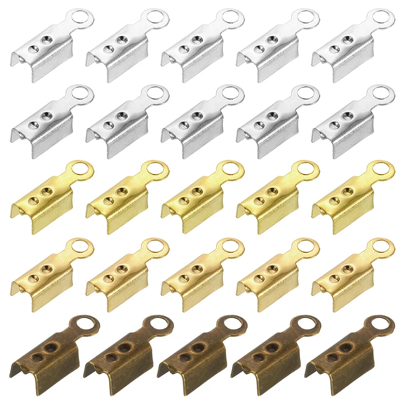 600 Pcs Fold Over Cord Ends, 10.2x2.5mm Ribbon Crimp Ends Cap (5 Colors)