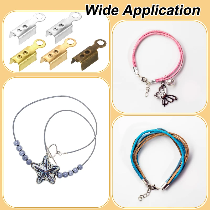 600 Pcs Fold Over Cord Ends, 10.2x2.5mm Ribbon Crimp Ends Cap (5 Colors)