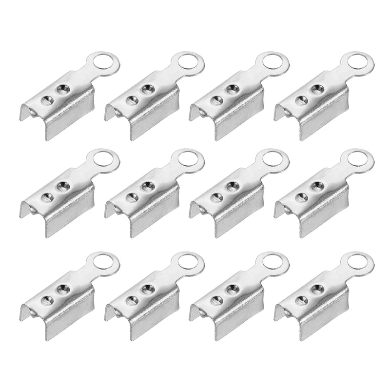 400 Pcs Fold Over Cord Ends, 10.2x2.5mm Ribbon Crimp Ends Cap (Silver)
