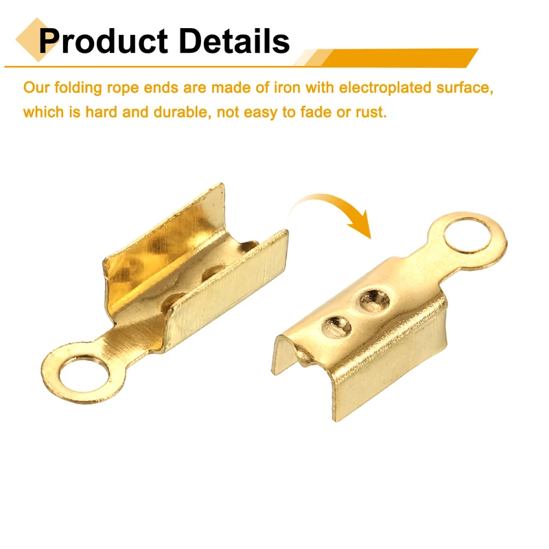 400 Pcs Fold Over Cord Ends, 10.2x2.5mm Ribbon Crimp Ends Cap (Light Gold)