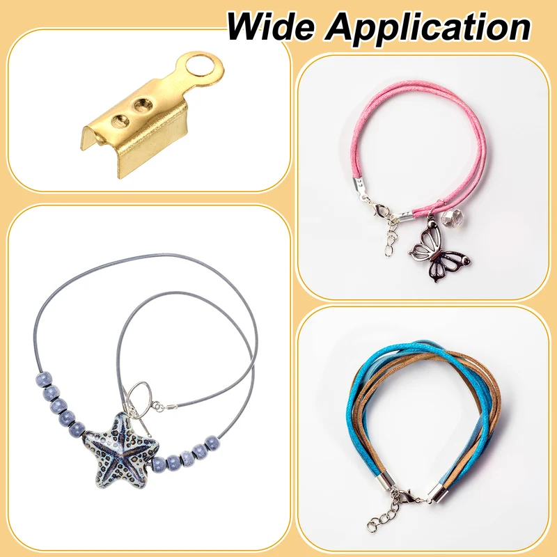 400 Pcs Fold Over Cord Ends, 10.2x2.5mm Ribbon Crimp Ends Cap (Light Gold)