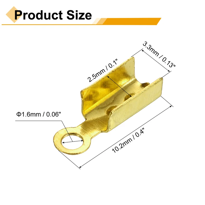 400 Pcs Fold Over Cord Ends, 10.2x2.5mm Ribbon Crimp Ends Cap (Gold)