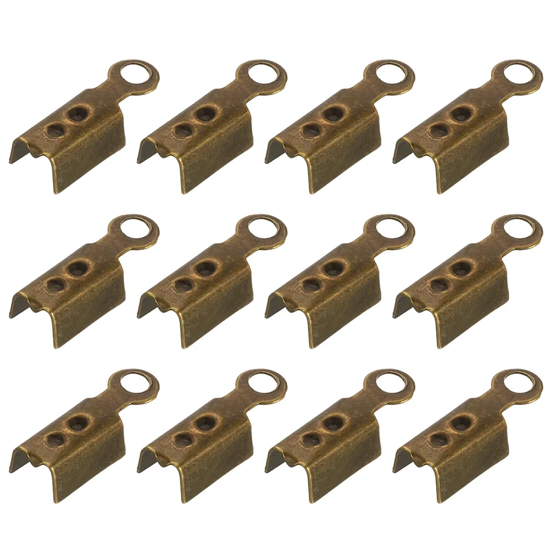 200 Pcs Fold Over Cord Ends, 10.2x2.5mm Ribbon Crimp Ends Cap (Bronze)