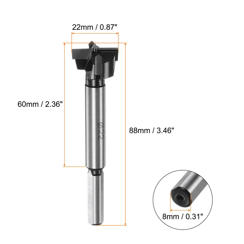 Forstner Drill Bit 22mm (7/8") K30/C1 Carbide Wood Hinge Hole Opener