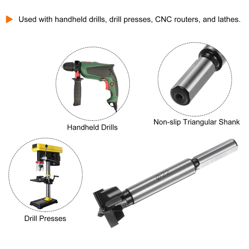 Forstner Drill Bit 22mm (7/8") K30/C1 Carbide Wood Hinge Hole Opener