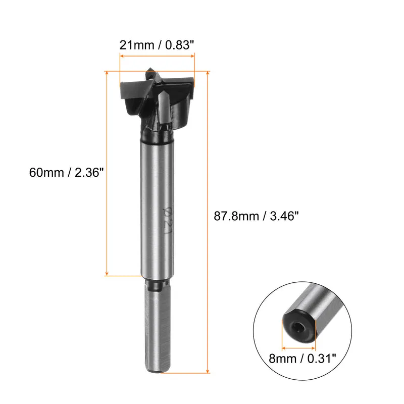 Forstner Drill Bit 21mm (13/16") K30/C1 Carbide Wood Hinge Hole Opener
