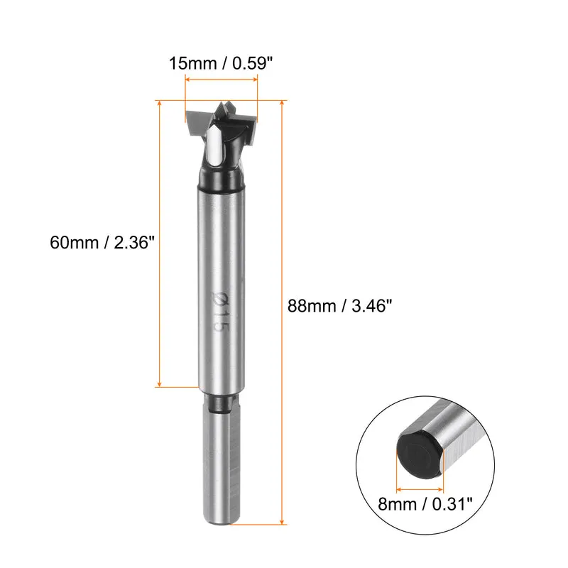 Forstner Drill Bit 15mm (19/32") K30/C1 Carbide Wood Hinge Hole Opener