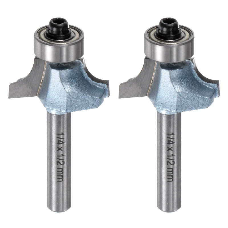 2pcs Roundover Router Bit 1/4 Shank 1/4" Radius Tungsten Steel Tip Light Blue