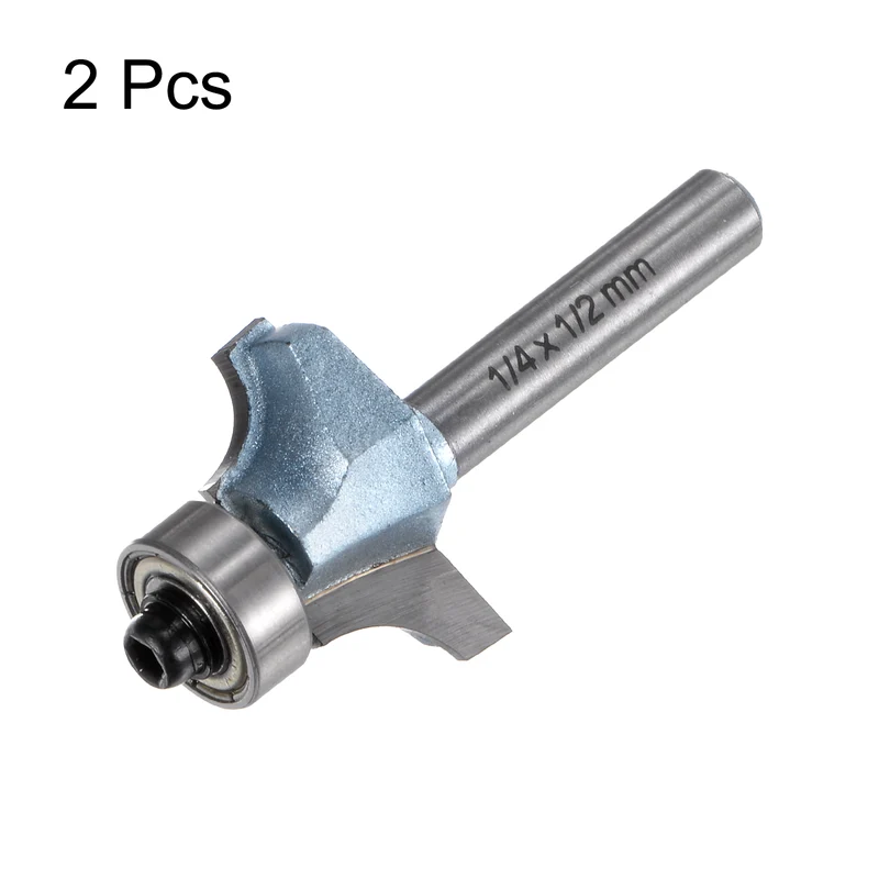 2pcs Roundover Router Bit 1/4 Shank 1/4" Radius Tungsten Steel Tip Light Blue