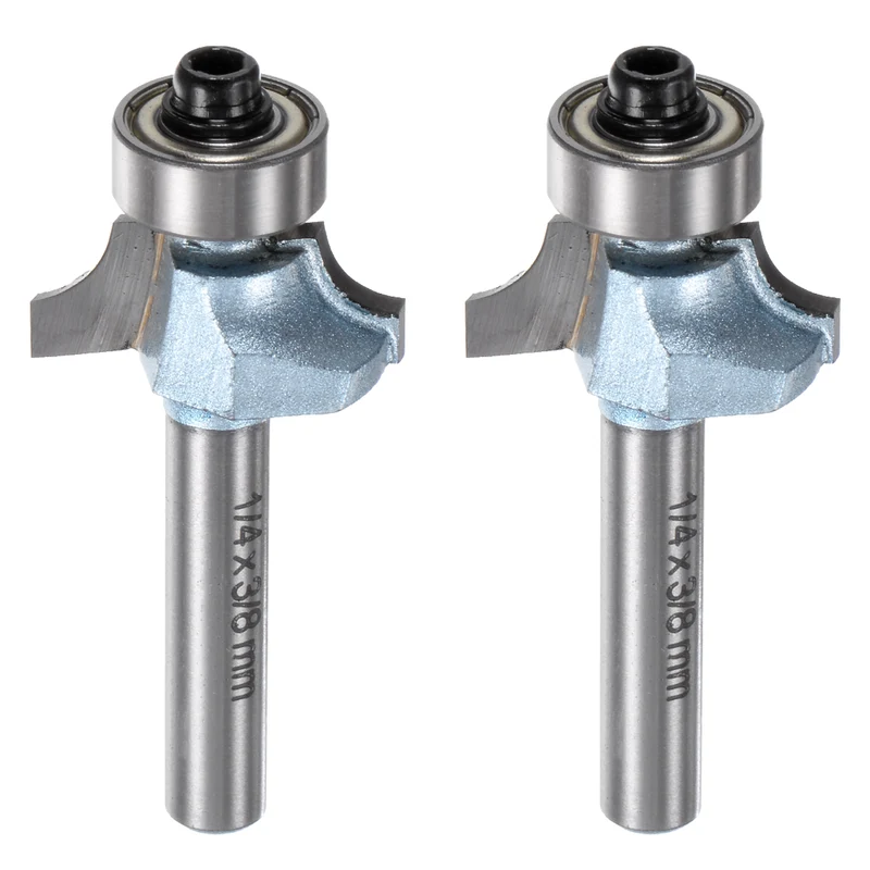 2pcs Roundover Router Bit 1/4 Shank 3/16" Radius Tungsten Steel Tip Light Blue