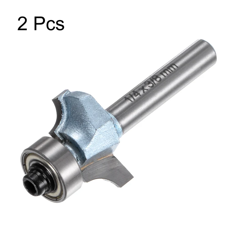 2pcs Roundover Router Bit 1/4 Shank 3/16" Radius Tungsten Steel Tip Light Blue
