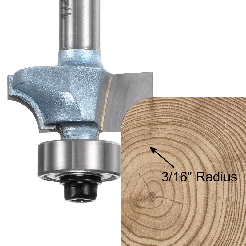 2pcs Roundover Router Bit 1/4 Shank 3/16" Radius Tungsten Steel Tip Light Blue