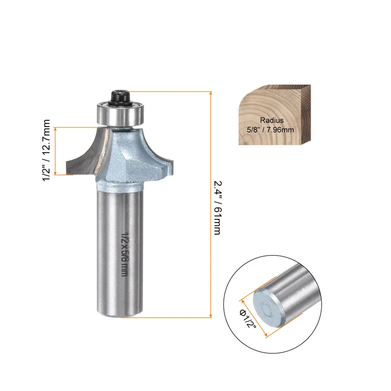 Roundover Router Bit 1/2 Shank 5/16" Radius Tungsten Steel Tip Light Blue