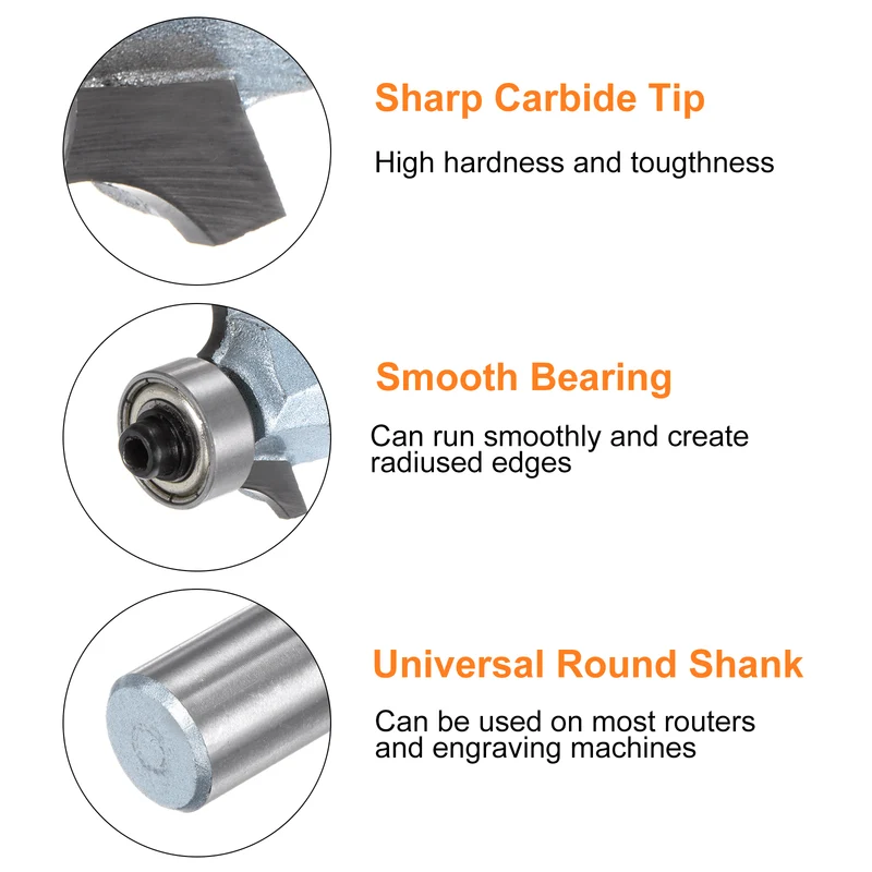 Roundover Router Bit 1/2 Shank 5/32" Radius Tungsten Steel Tip Light Blue