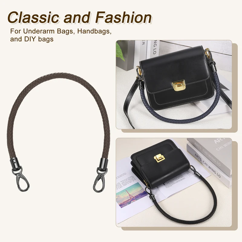 60cm Short Leather PU Braided Purse Replacement Handle Dark Coffee Black