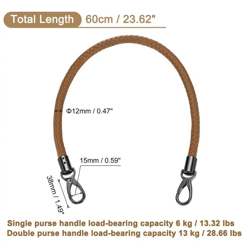 60cm Short Leather PU Braided Purse Replacement Handle - Coffee, Black