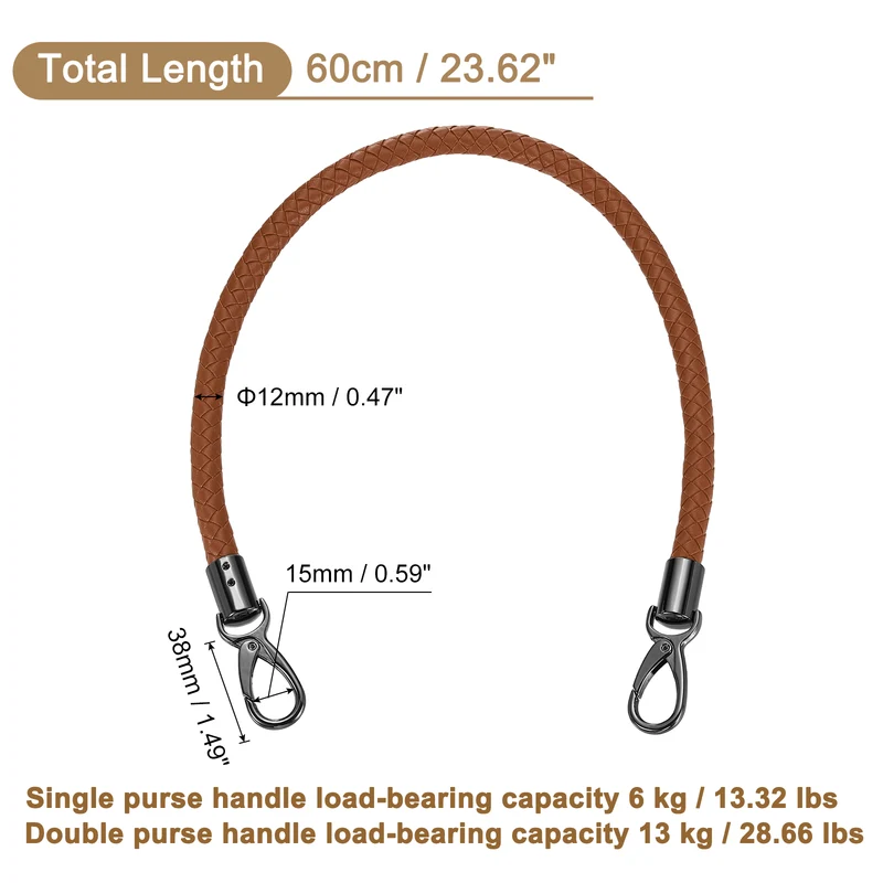 60cm Short Leather PU Braided Purse Replacement Handle - Brown, Black