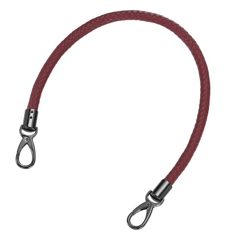 60cm Short Leather PU Braided Purse Replacement Handle - Dark Red, Black