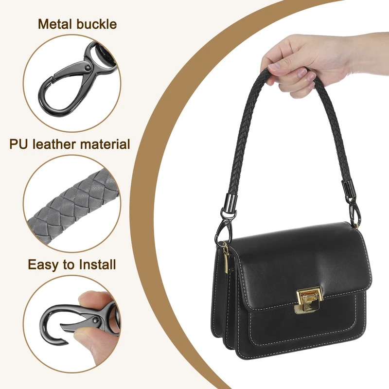 50cm Short Leather PU Braided Purse Replacement Handle - Dark Gray, Black
