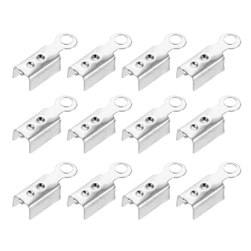 200 Pcs Fold Over Cord Ends, 10.2x2.5mm Ribbon Crimp Ends Cap (White K)