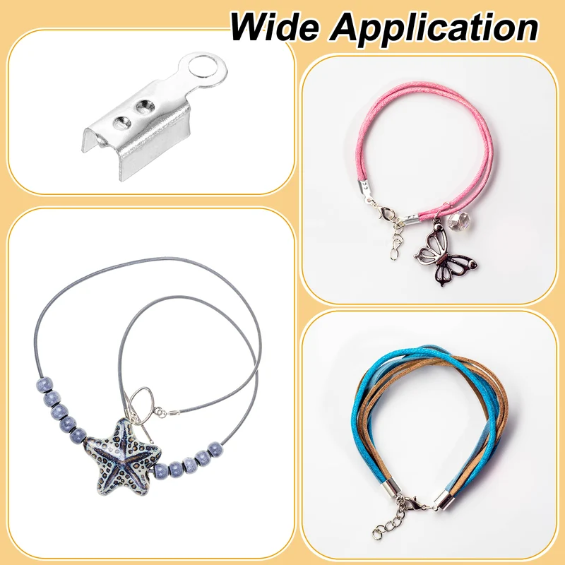 200 Pcs Fold Over Cord Ends, 10.2x2.5mm Ribbon Crimp Ends Cap (White K)
