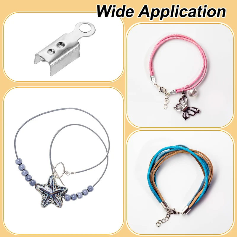200 Pcs Fold Over Cord Ends, 10.2x2.5mm Ribbon Crimp Ends Cap (Silver)