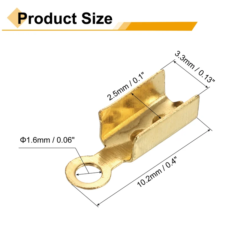 200 Pcs Fold Over Cord Ends, 10.2x2.5mm Ribbon Crimp Ends Cap (Light Gold)