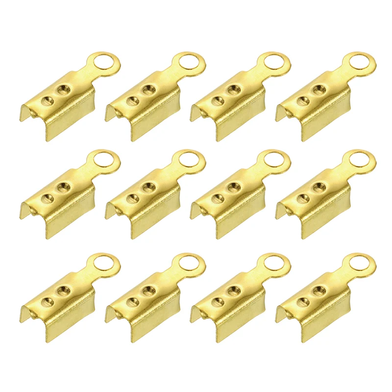 200 Pcs Fold Over Cord Ends, 10.2x2.5mm Ribbon Crimp Ends Cap (Gold)
