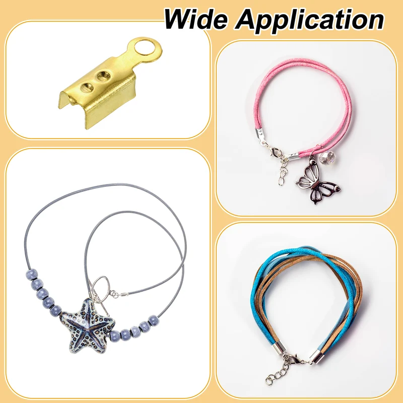 200 Pcs Fold Over Cord Ends, 10.2x2.5mm Ribbon Crimp Ends Cap (Gold)
