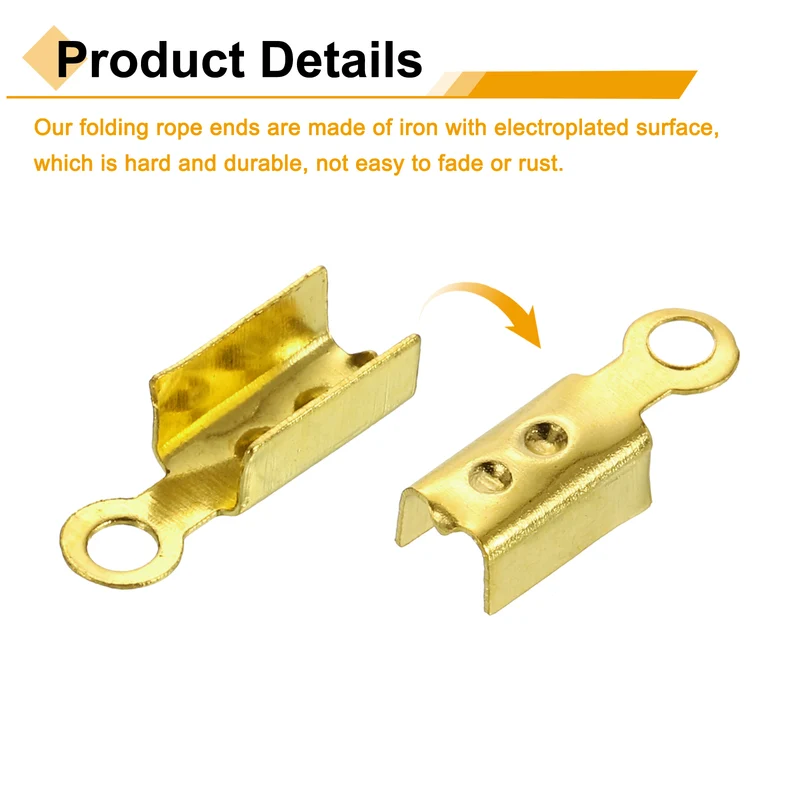 200 Pcs Fold Over Cord Ends, 10.2x2.5mm Ribbon Crimp Ends Cap (5 Colors)