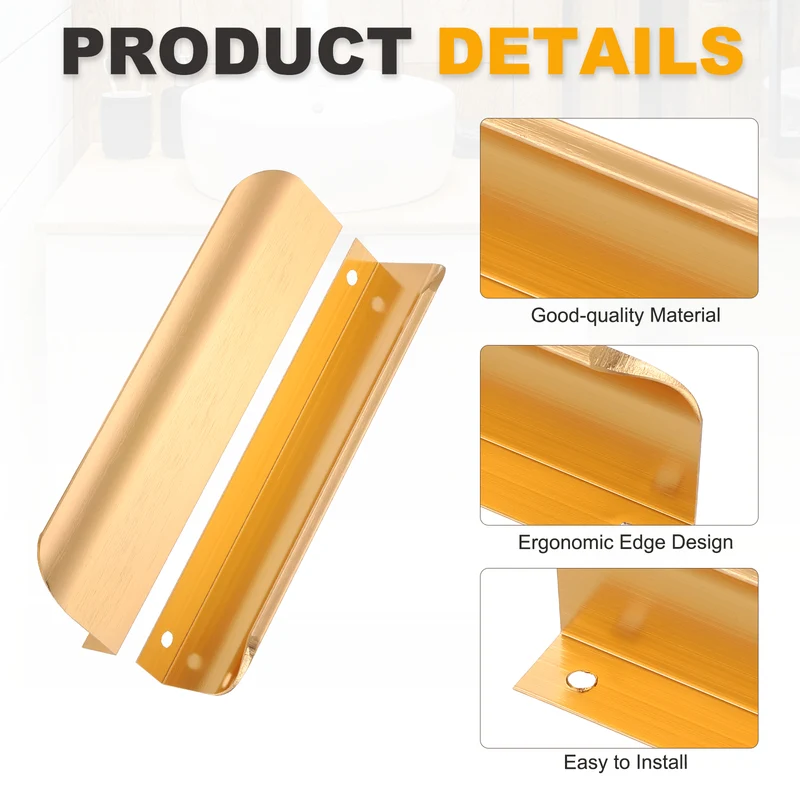 8Pcs 6 Inch Aluminum Alloy Finger Pulls for Cabinets Dresser Golden Tone