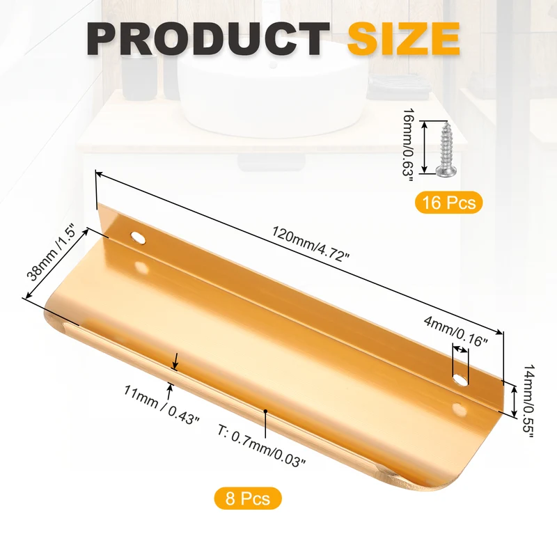 8Pcs 5 Inch Aluminum Alloy Finger Pulls for Cabinets Dresser Golden Tone