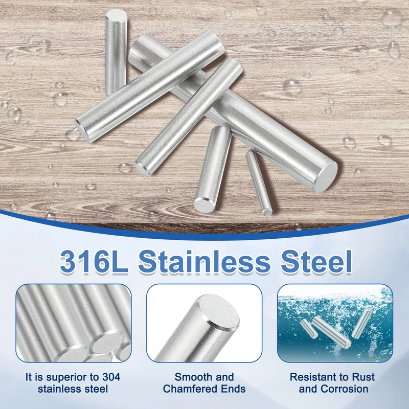 2Pcs 10mm x 100mm Dowel Pins 316L Stainless Steel Shelf Support Peg Pin