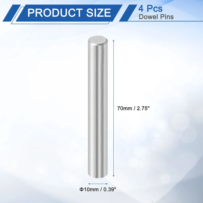 4 Pcs 10 mm x 70 mm Dowel Pins, 316L Stainless Steel Shelf Support Peg Pin