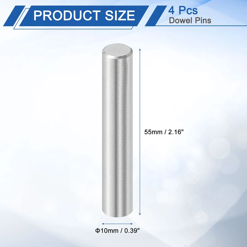 4 Pcs 10 mm x 55 mm Dowel Pins, 316L Stainless Steel Shelf Support Peg Pins