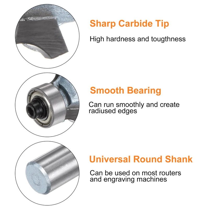 Roundover Router Bit 1/2 Shank 1/8" Radius Tungsten Steel Tip Light Blue