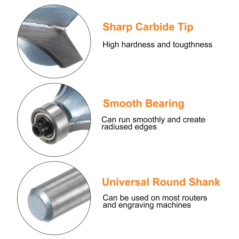 Roundover Router Bit 1/4 Shank 1/2" Radius Tungsten Steel Tip Light Blue
