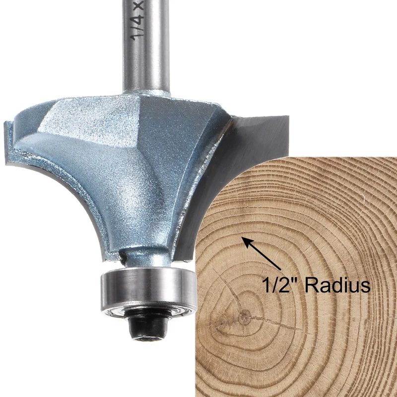 Roundover Router Bit 1/4 Shank 1/2" Radius Tungsten Steel Tip Light Blue