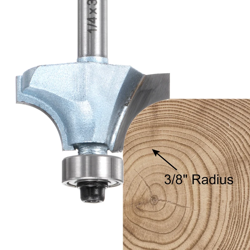 Roundover Router Bit 1/4 Shank 3/8" Radius Tungsten Steel Tip Light Blue