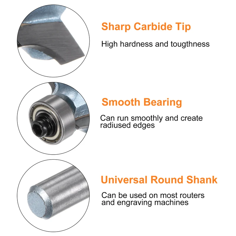 Roundover Router Bit 1/4 Shank 3/16" Radius Tungsten Steel Tip Light Blue