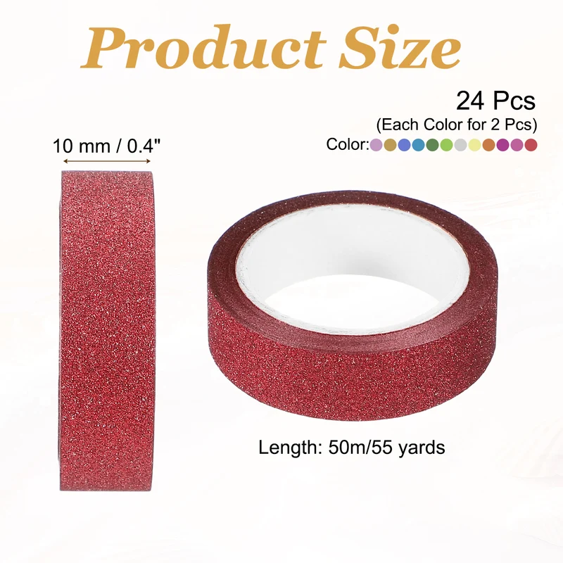 12 Roll 0.4 Inch (W) x 5.5 Yards (L) Glitters Washi Tape 12 Colors)