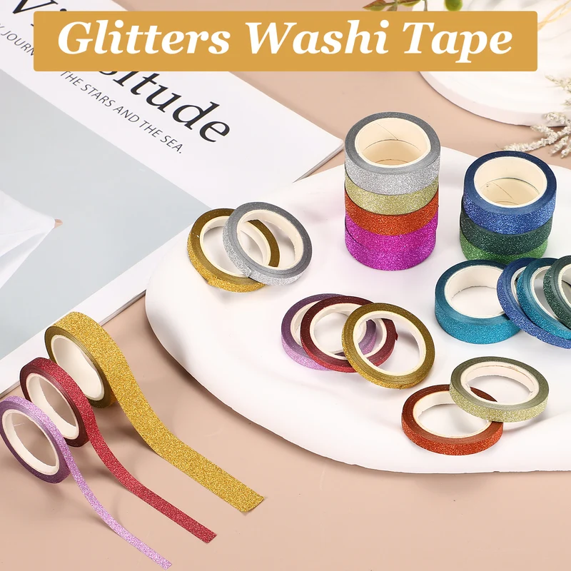 12 Roll 0.4 Inch (W) x 5.5 Yards (L) Glitters Washi Tape 12 Colors)