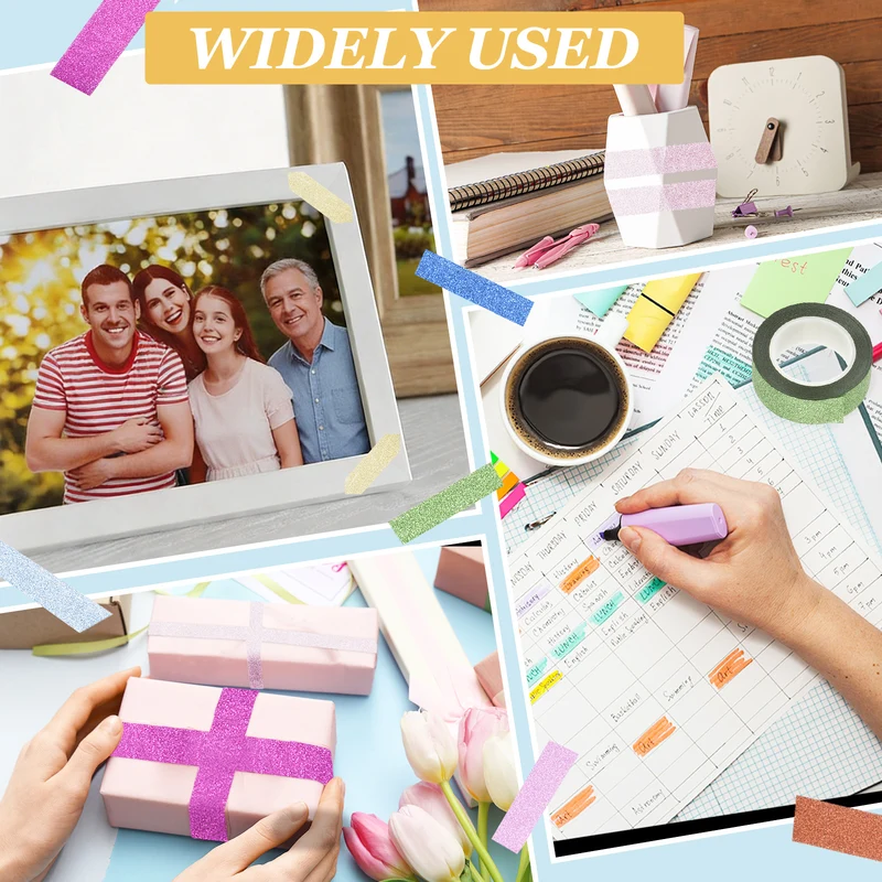 12 Roll 0.4 Inch (W) x 5.5 Yards (L) Glitters Washi Tape 12 Colors)