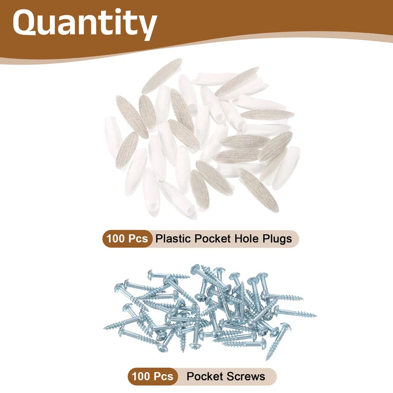 100Pcs 9mm Plastic Pocket Hole Plugs with Pocket Screws, Apricot Texture