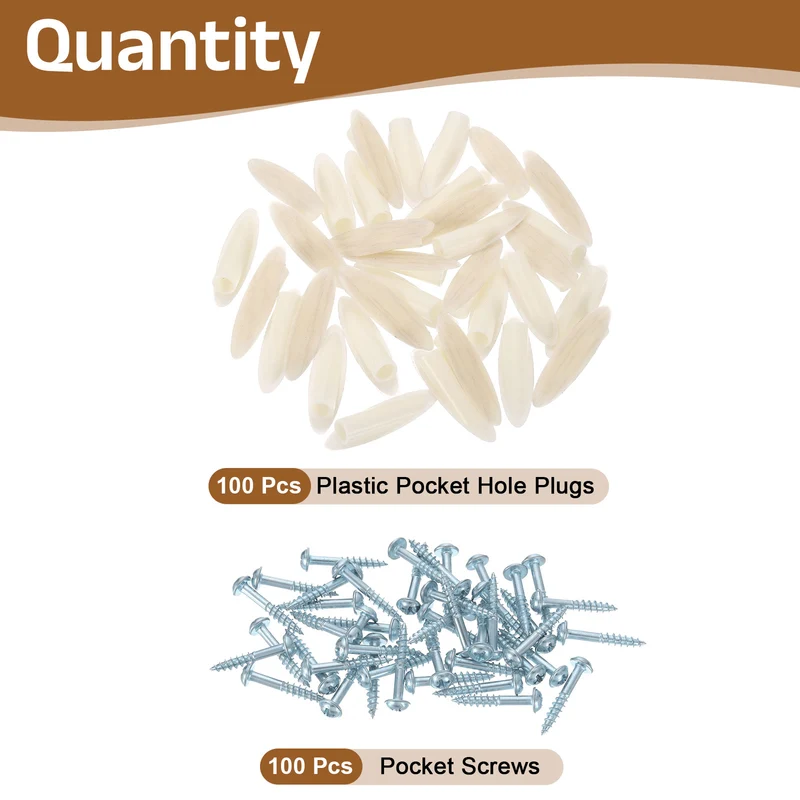 100Pcs 9mm Plastic Pocket Hole Plugs with Pocket Screws, Bright Beige