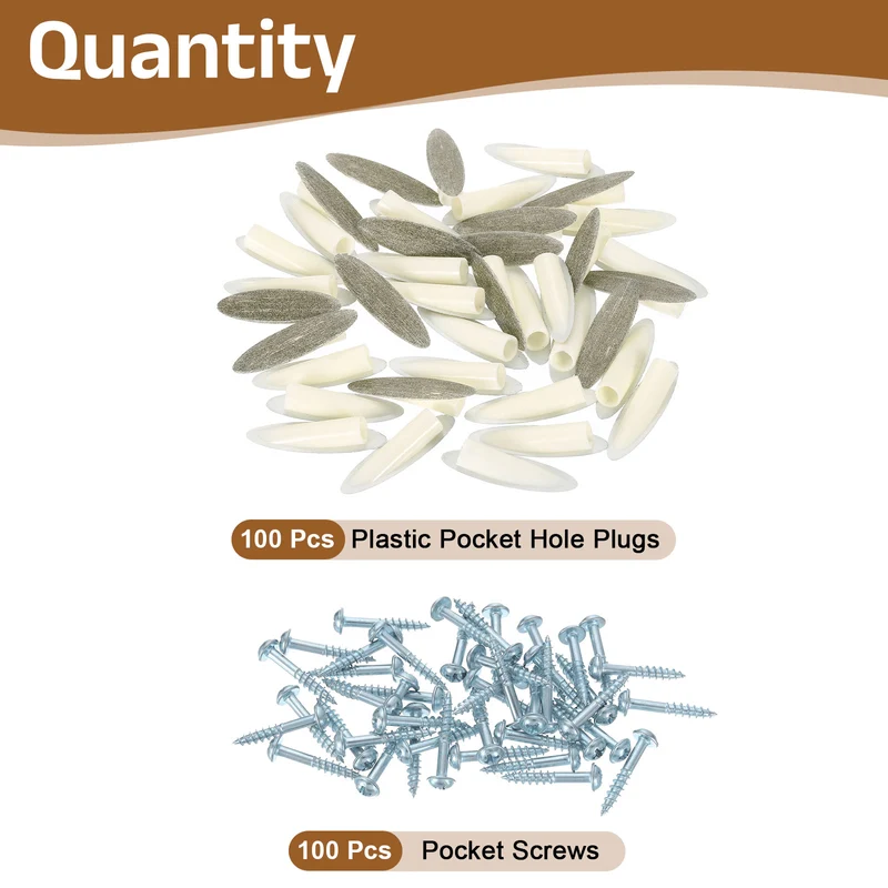 100Pcs 9mm Plastic Pocket Hole Plugs with Pocket Screws, Gray/White