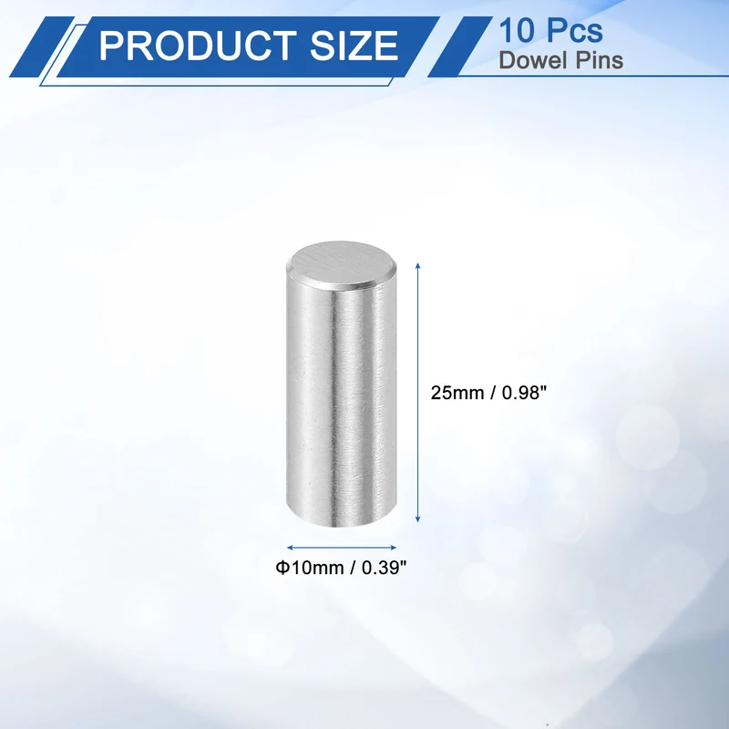 10 Pcs 10 mm x 25 mm Dowel Pins, 316L Stainless Steel Shelf Support Peg Pin
