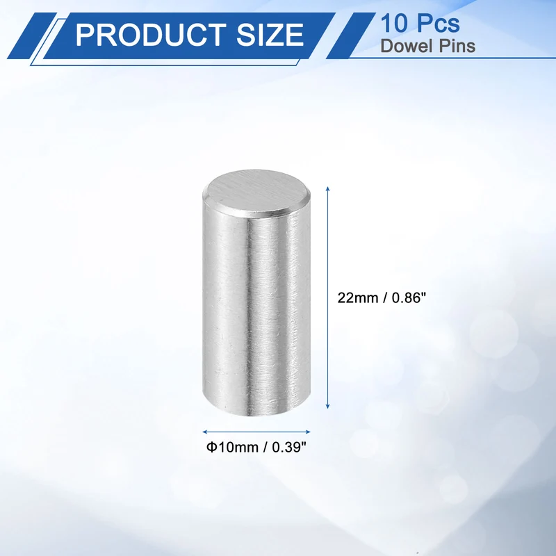 10 Pcs 10 mm x 22 mm Dowel Pins, 316L Stainless Steel Shelf Support Peg Pin